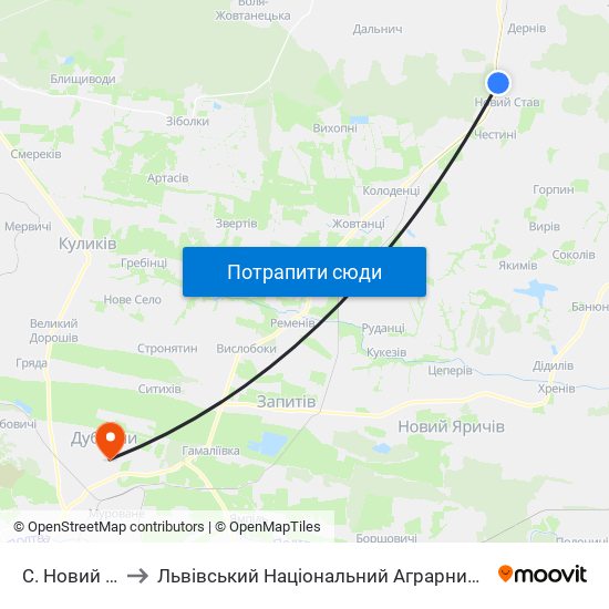 С. Новий Став to Львівський Національний Аграрний Університет map