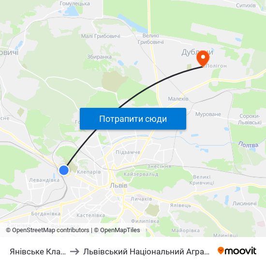 Янівське Кладовище to Львівський Національний Аграрний Університет map