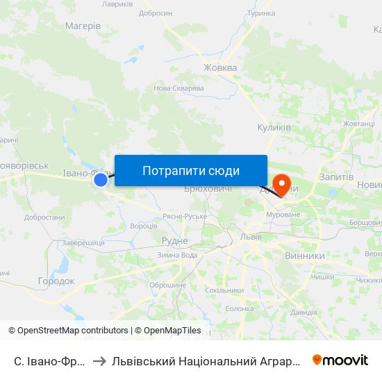 С. Івано-Франкове to Львівський Національний Аграрний Університет map