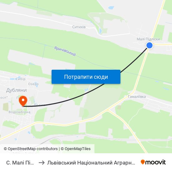 С. Малі Підліски to Львівський Національний Аграрний Університет map