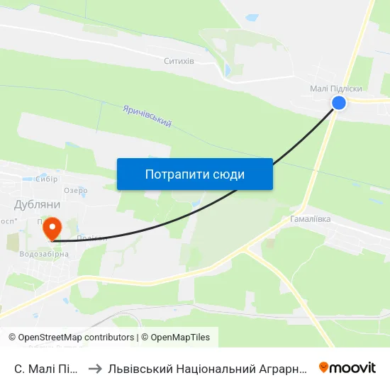 С. Малі Підліски to Львівський Національний Аграрний Університет map