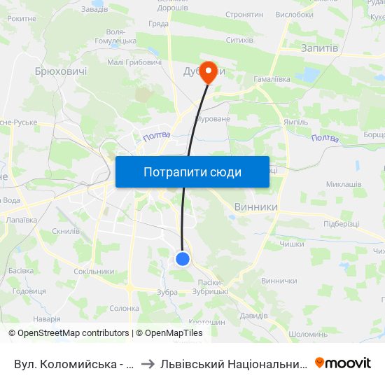 Вул. Коломийська - Вул. Трильовського to Львівський Національний Аграрний Університет map