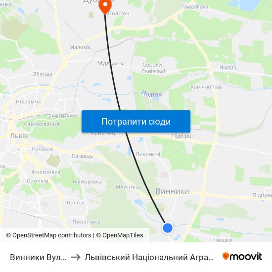 Винники Вул. Забава to Львівський Національний Аграрний Університет map