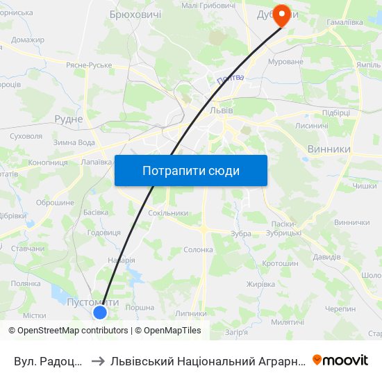 Вул. Радоцинська to Львівський Національний Аграрний Університет map