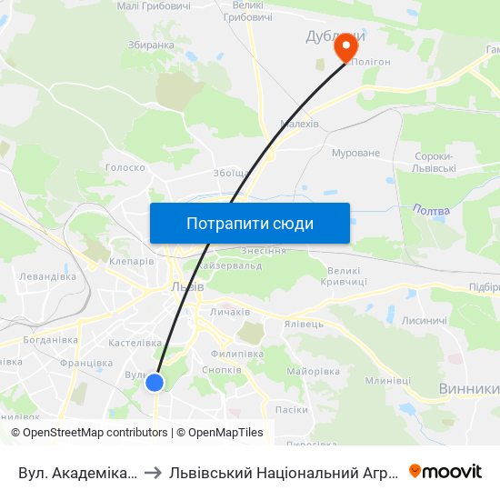 Вул. Академіка Сахарова to Львівський Національний Аграрний Університет map