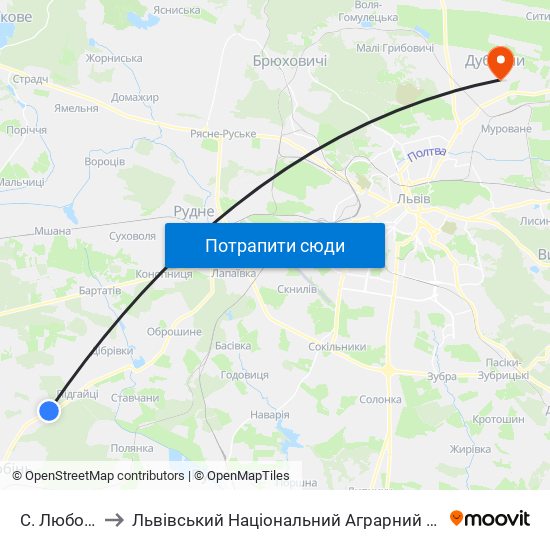 С. Любовичі to Львівський Національний Аграрний Університет map