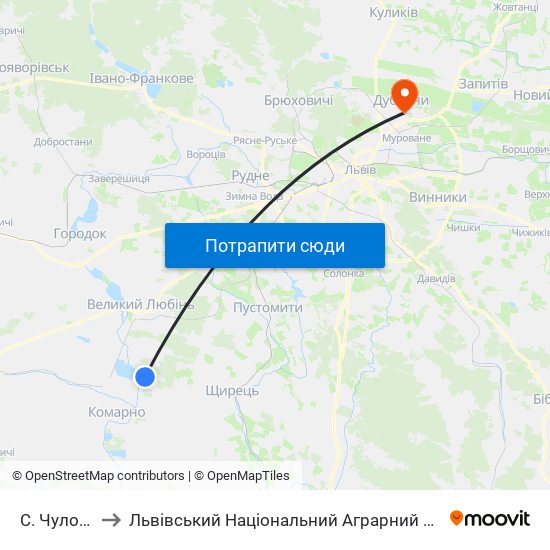 С. Чуловичі to Львівський Національний Аграрний Університет map