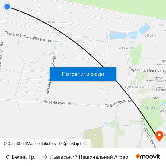 С. Великі Грибовичі to Львівський Національний Аграрний Університет map