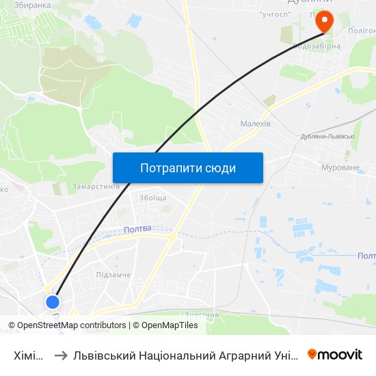 Хімічна to Львівський Національний Аграрний Університет map