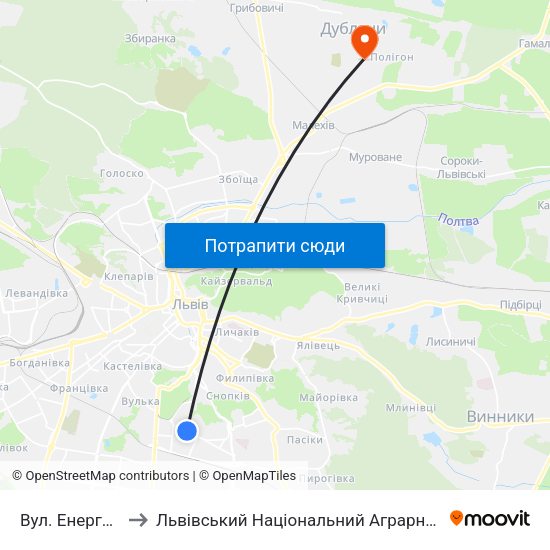 Вул. Енергетична to Львівський Національний Аграрний Університет map