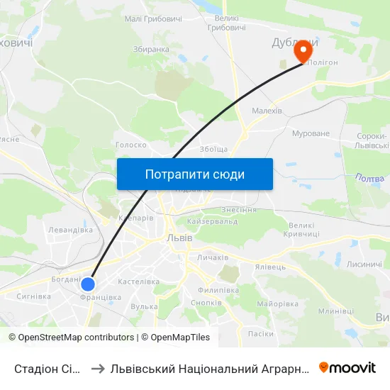 Стадіон Сільмаш to Львівський Національний Аграрний Університет map