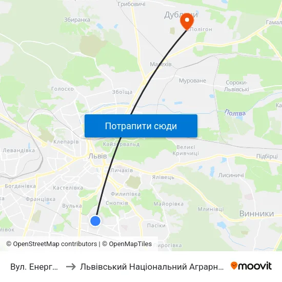 Вул. Енергетична to Львівський Національний Аграрний Університет map