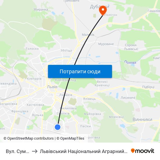 Вул. Сумська to Львівський Національний Аграрний Університет map