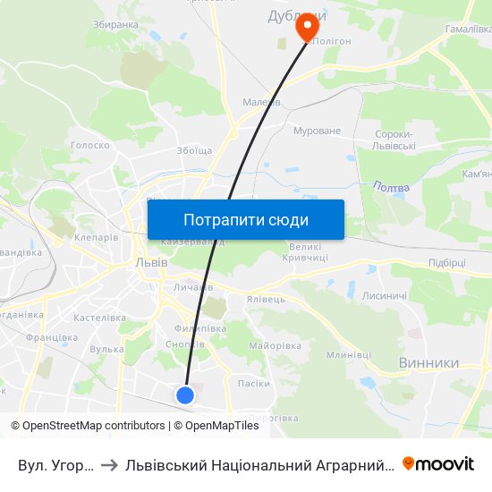 Вул. Угорська to Львівський Національний Аграрний Університет map