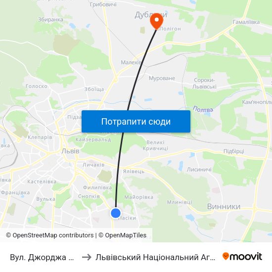 Вул. Джорджа Вашингтона to Львівський Національний Аграрний Університет map