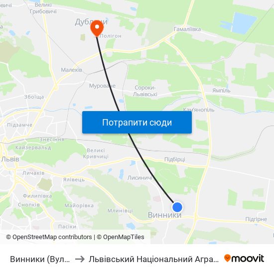 Винники (Вул. Лисика) to Львівський Національний Аграрний Університет map