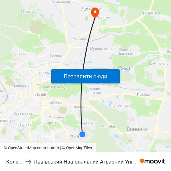 Коледж to Львівський Національний Аграрний Університет map