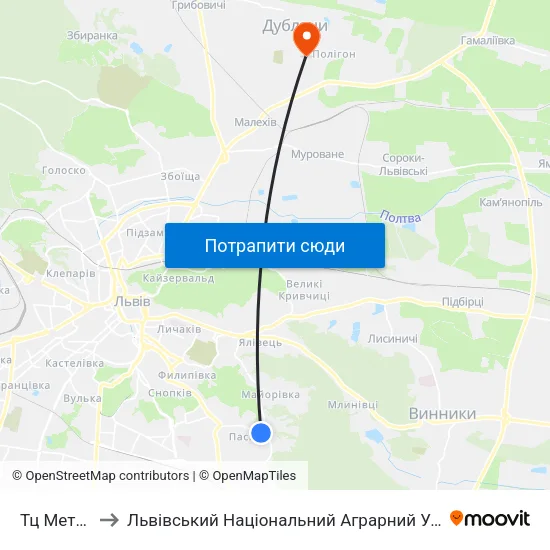 Тц Метро-2 to Львівський Національний Аграрний Університет map