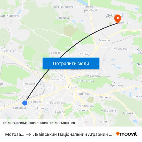 Мотозавод to Львівський Національний Аграрний Університет map