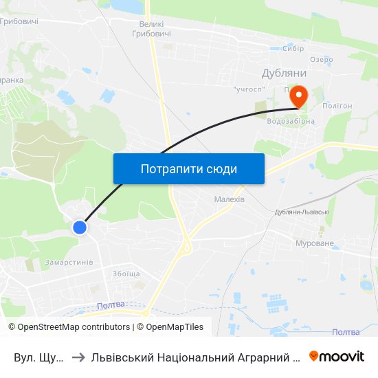 Вул. Щурата to Львівський Національний Аграрний Університет map