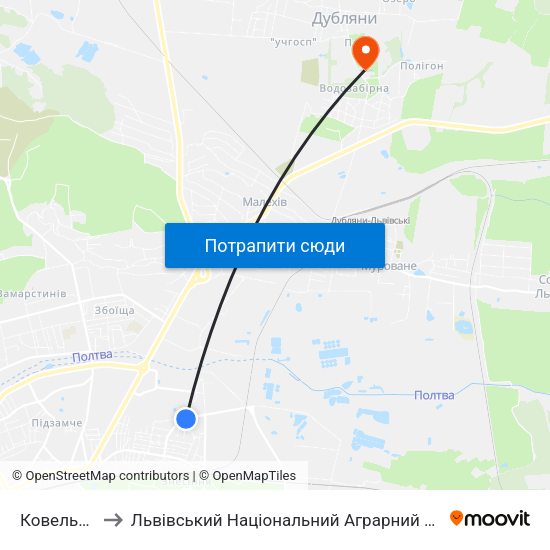 Ковельська to Львівський Національний Аграрний Університет map