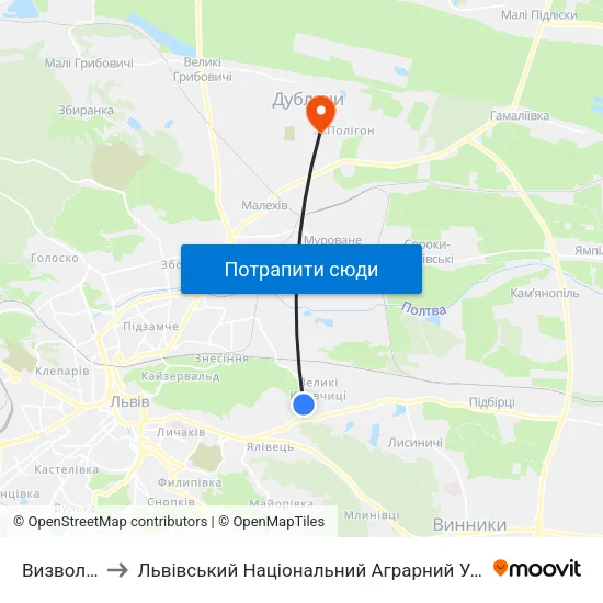 Визвольна to Львівський Національний Аграрний Університет map
