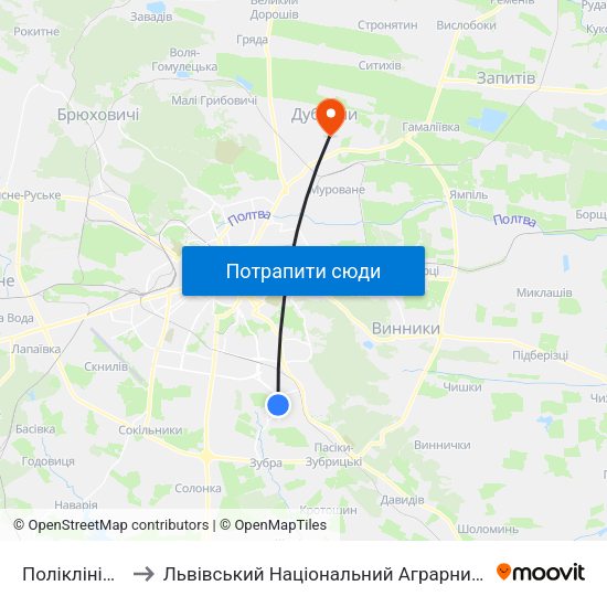 Поліклініка №4 to Львівський Національний Аграрний Університет map