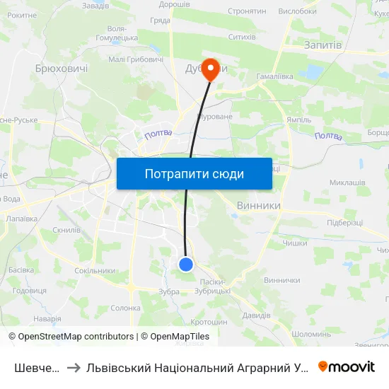 Шевченка to Львівський Національний Аграрний Університет map