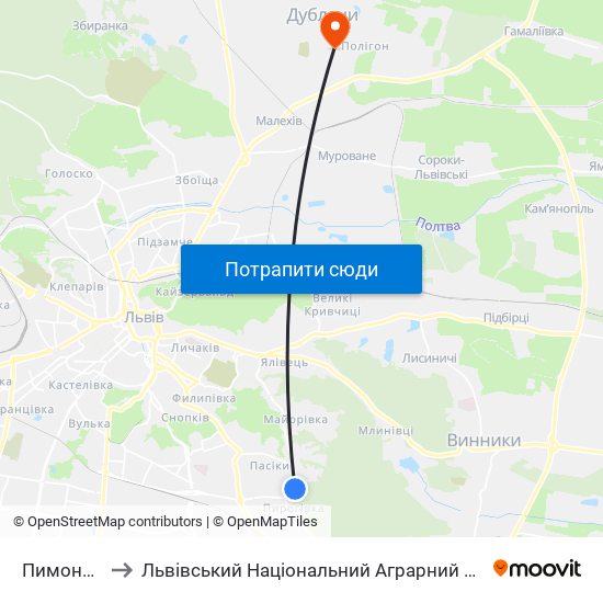 Пимоненка to Львівський Національний Аграрний Університет map