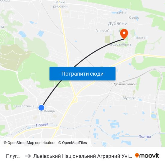 Плугова to Львівський Національний Аграрний Університет map