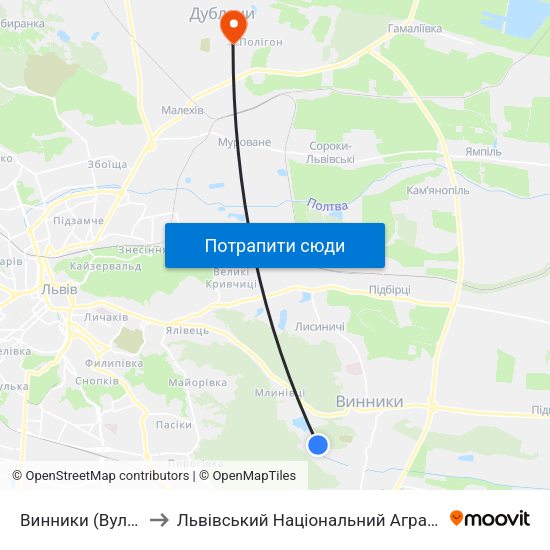 Винники (Вул. Забава) to Львівський Національний Аграрний Університет map