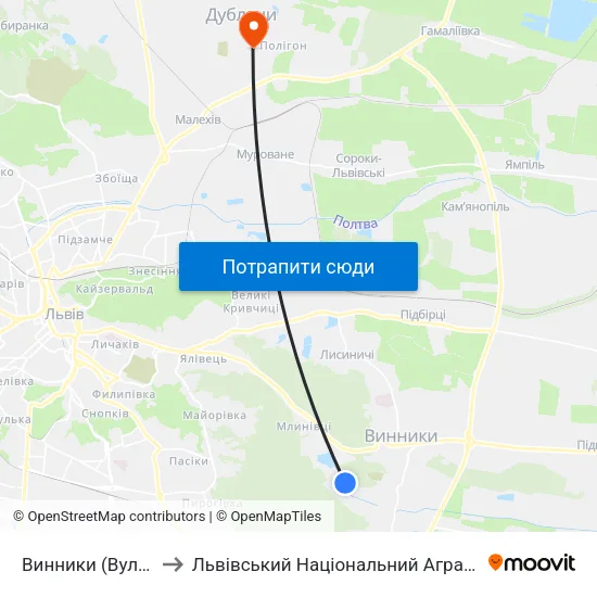 Винники (Вул. Забава) to Львівський Національний Аграрний Університет map
