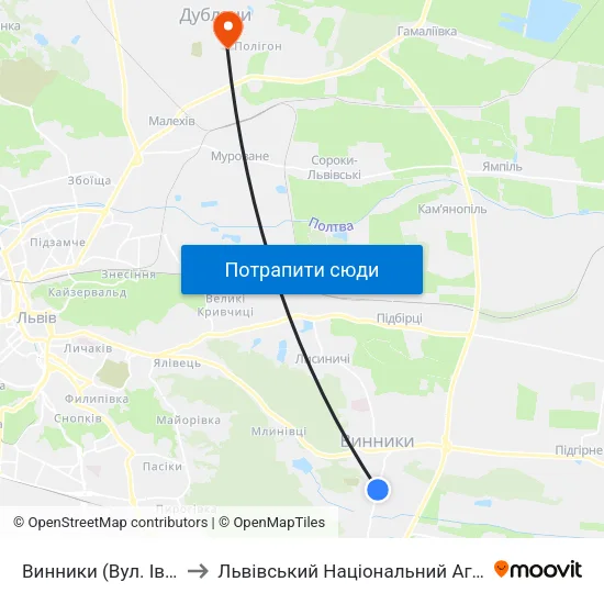 Винники (Вул. Івана Франка) to Львівський Національний Аграрний Університет map