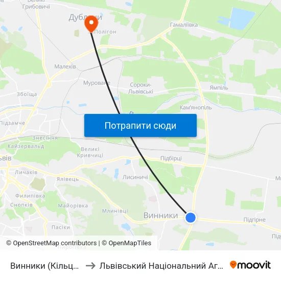 Винники (Кільцева Дорога) to Львівський Національний Аграрний Університет map