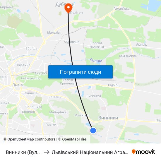 Винники (Вул. Забава) to Львівський Національний Аграрний Університет map