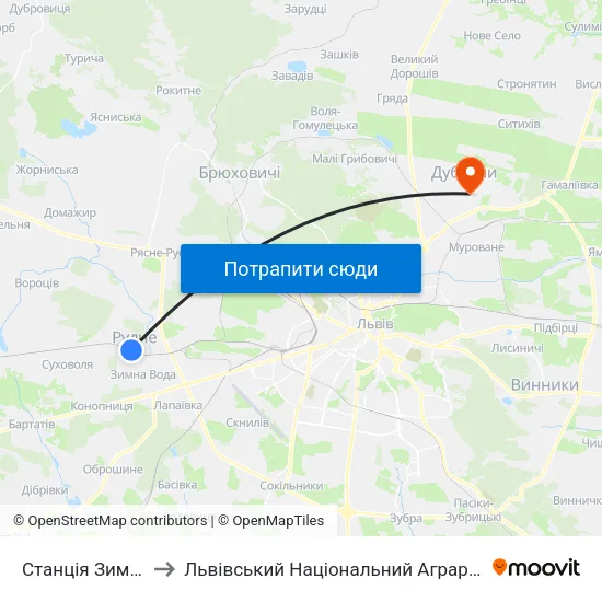 Станція Зимна Вода to Львівський Національний Аграрний Університет map