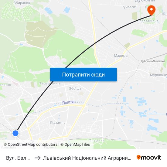 Вул. Бальзака to Львівський Національний Аграрний Університет map