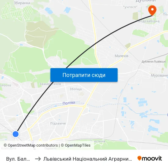 Вул. Бальзака to Львівський Національний Аграрний Університет map