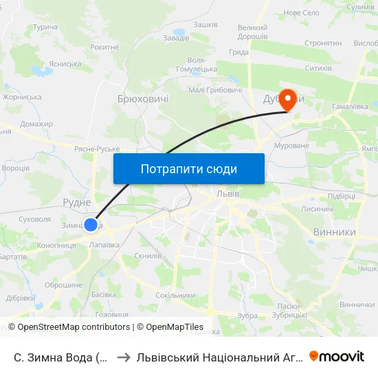 С. Зимна Вода (Вул. Західна) to Львівський Національний Аграрний Університет map