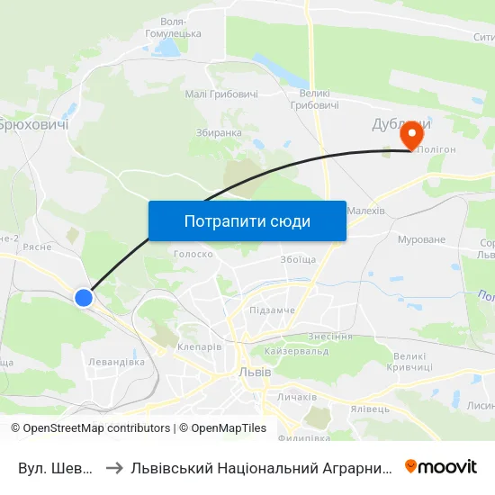 Вул. Шевченка to Львівський Національний Аграрний Університет map
