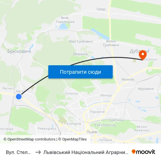 Вул. Стельмаха to Львівський Національний Аграрний Університет map