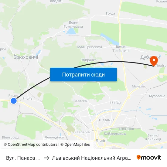 Вул. Панаса Сотника to Львівський Національний Аграрний Університет map