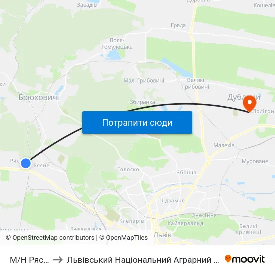 М/Н Рясне-2 to Львівський Національний Аграрний Університет map