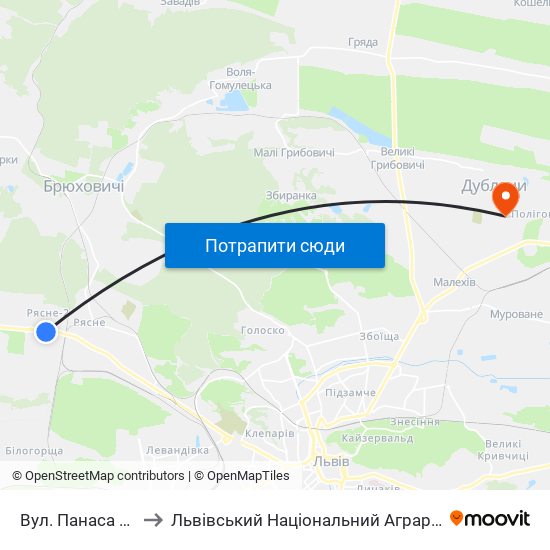 Вул. Панаса Сотника to Львівський Національний Аграрний Університет map