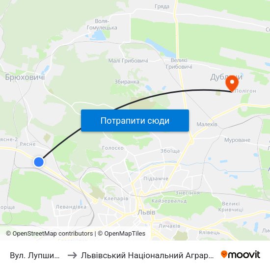 Вул. Лупшинського to Львівський Національний Аграрний Університет map
