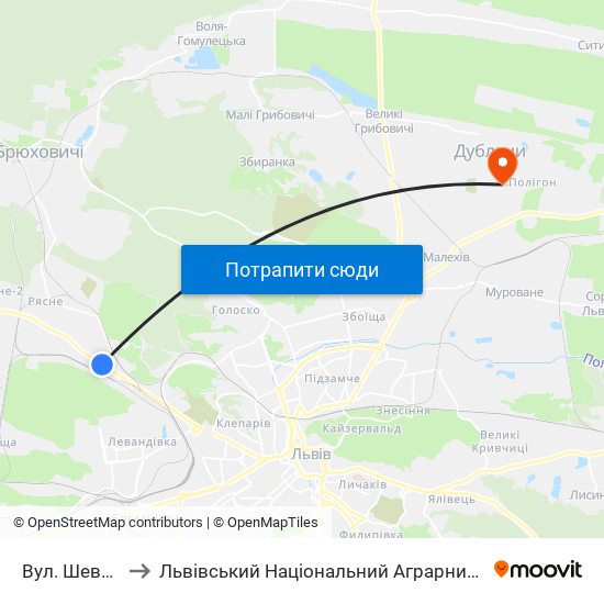 Вул. Шевченка to Львівський Національний Аграрний Університет map