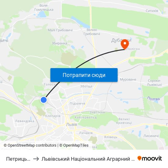 Петрицького to Львівський Національний Аграрний Університет map