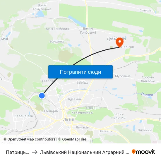 Петрицького to Львівський Національний Аграрний Університет map