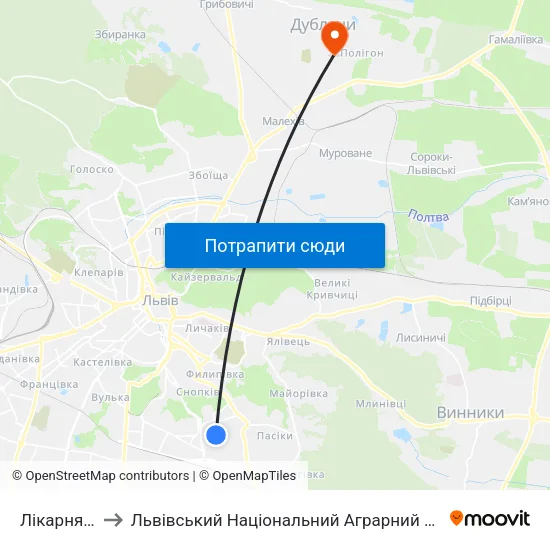 Лікарня №8 to Львівський Національний Аграрний Університет map