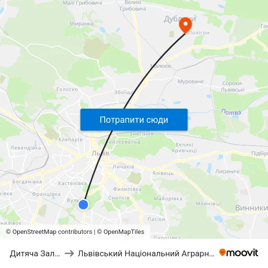 Дитяча Залізниця to Львівський Національний Аграрний Університет map